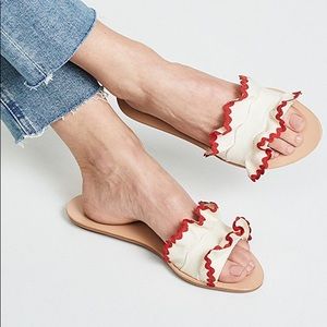 Loeffler Randall birdie ruffle red & white slide